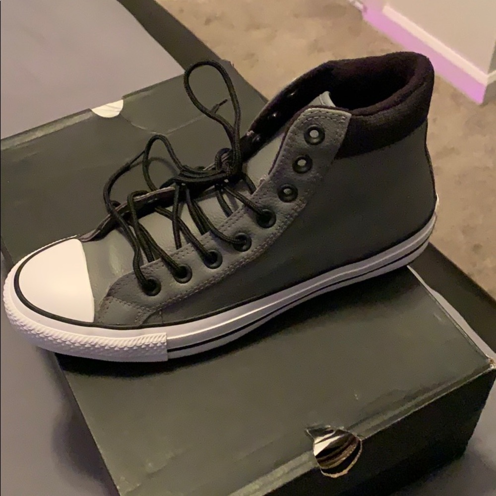 Grey leather converse